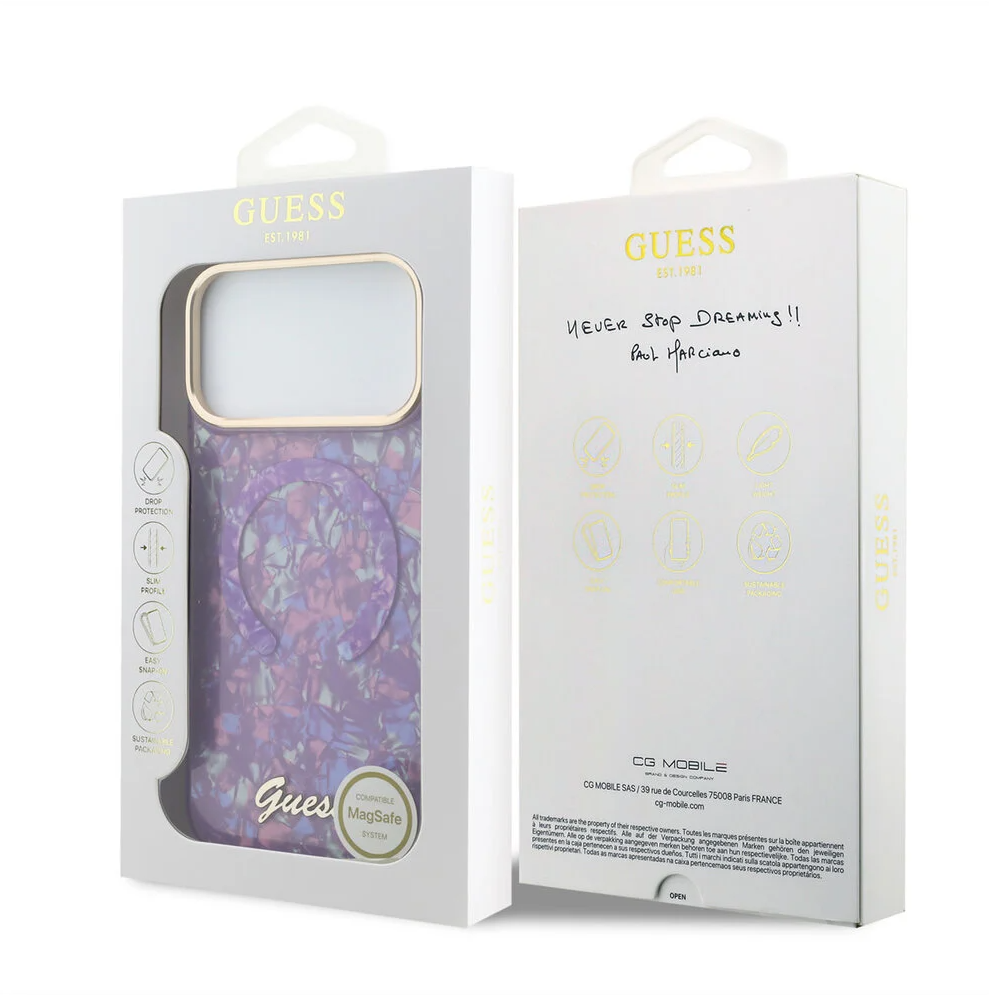 Guess iPhone 17 Pro Max Back-Cover hul - HC Magsafe IML Shell Script Metal - Lila