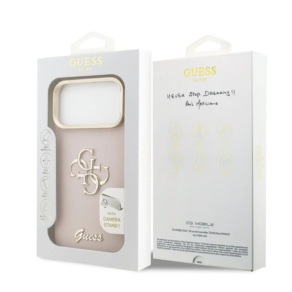 Guess iPhone 17 Pro Max Back-Cover hul - HC Grained PU Big 4G & Stand Camera - Rosa