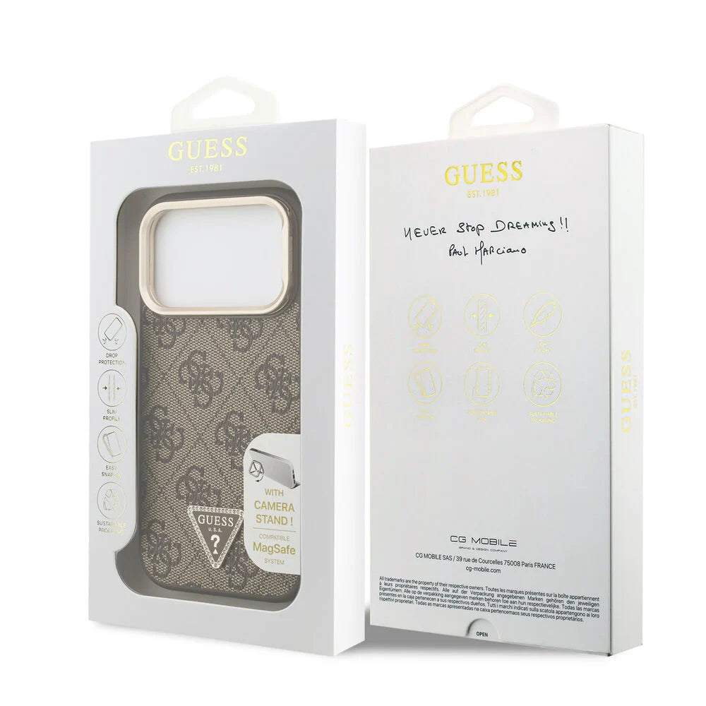 Guess iPhone 17 Pro Max Back-Cover hul - HC Magsafe 4G PU With Triangle Logo & Stand Camera - Braun