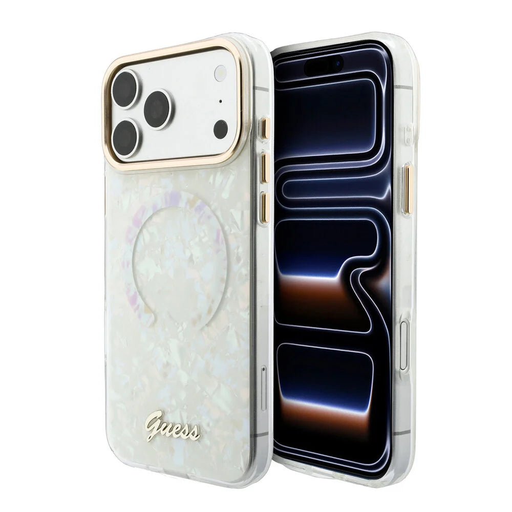 Guess iPhone 17 Pro Max Back-Cover hul - HC Magsafe IML Shell Script Metal - Weiß