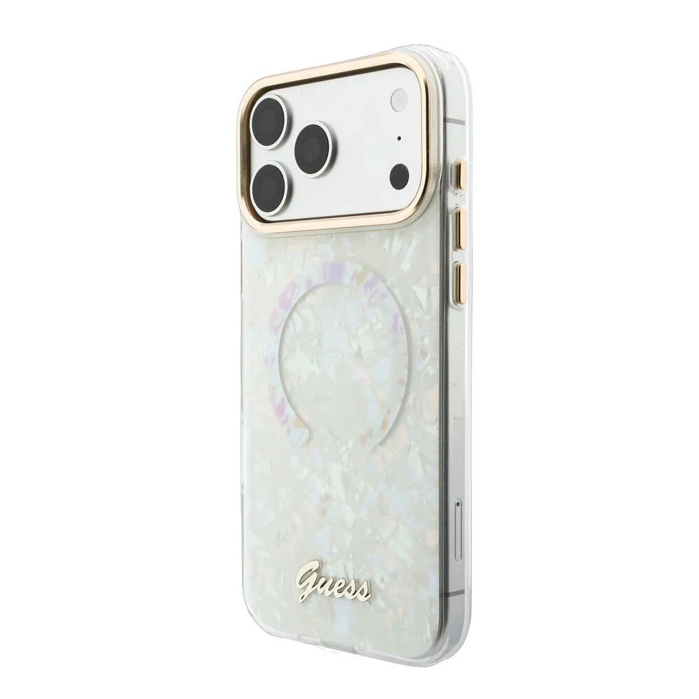 Guess iPhone 17 Pro Max Back-Cover hul - HC Magsafe IML Shell Script Metal - Weiß
