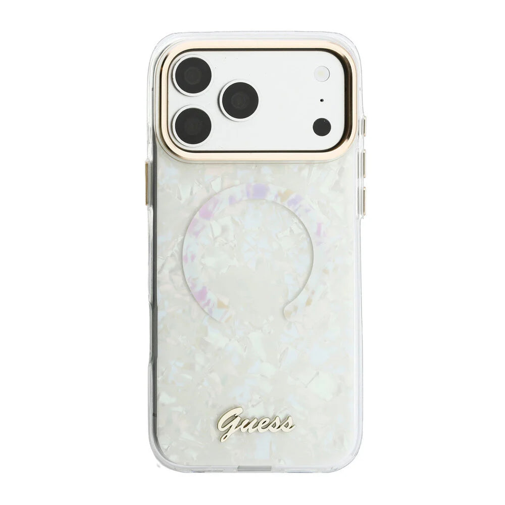 Guess iPhone 17 Pro Max Back-Cover hul - HC Magsafe IML Shell Script Metal - Weiß