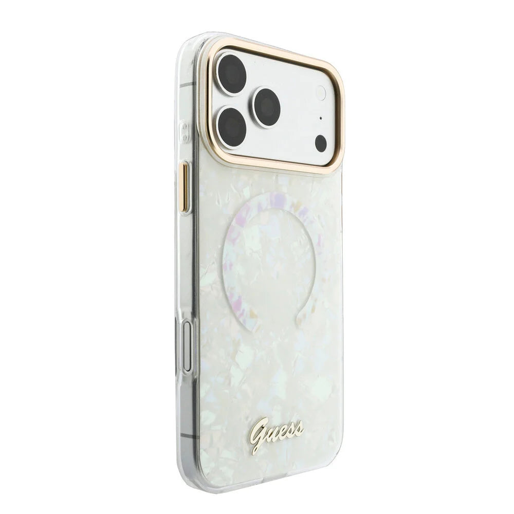 Guess iPhone 17 Pro Max Back-Cover hul - HC Magsafe IML Shell Script Metal - Weiß