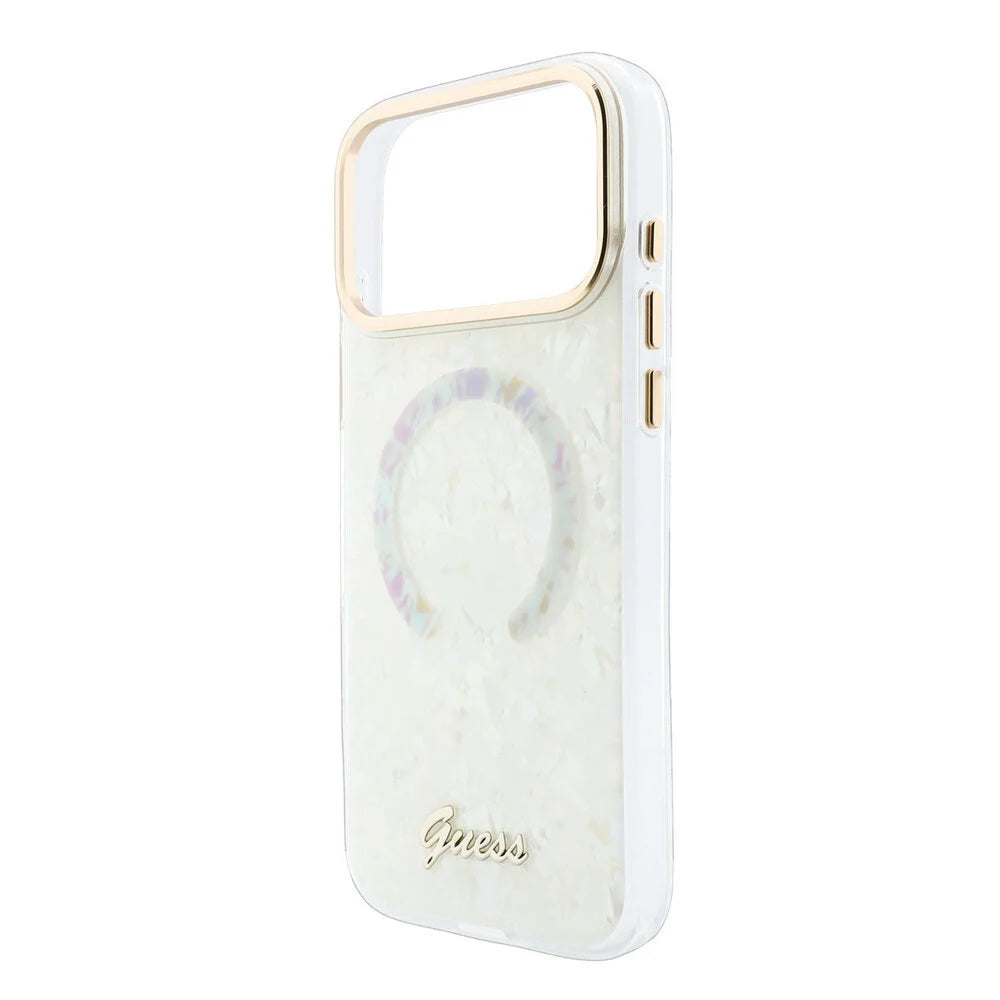 Guess iPhone 17 Pro Max Back-Cover hul - HC Magsafe IML Shell Script Metal - Weiß