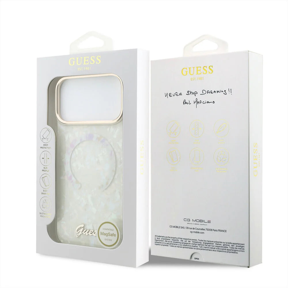 Guess iPhone 17 Pro Max Back-Cover hul - HC Magsafe IML Shell Script Metal - Weiß