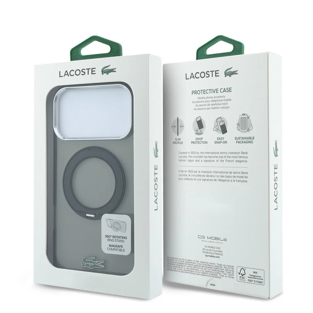 Lacoste iPhone 18 Pro Max Back-Cover hul - HC Magsafe IML Glossy Finish With Ring Stand - Schwarz