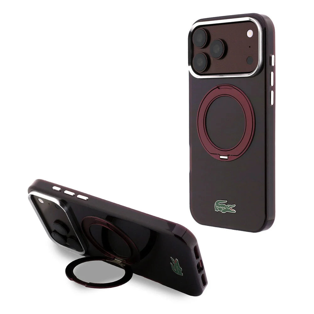 Lacoste iPhone 18 Pro Max Back-Cover hul - HC Magsafe IML Glossy Finish With Ring Stand - Burgundy