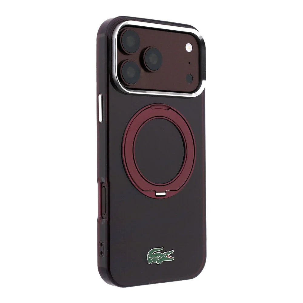 Lacoste iPhone 18 Pro Max Back-Cover hul - HC Magsafe IML Glossy Finish With Ring Stand - Burgundy