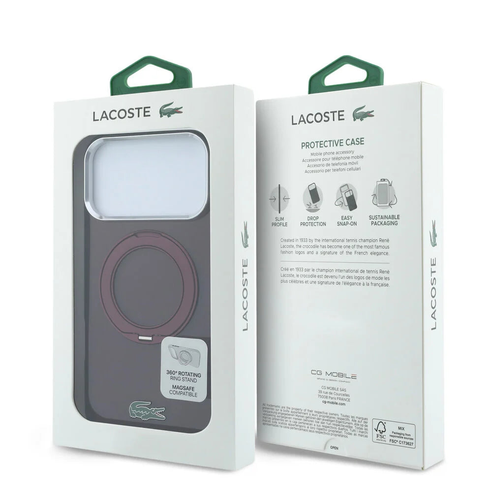 Lacoste iPhone 18 Pro Max Back-Cover hul - HC Magsafe IML Glossy Finish With Ring Stand - Burgundy