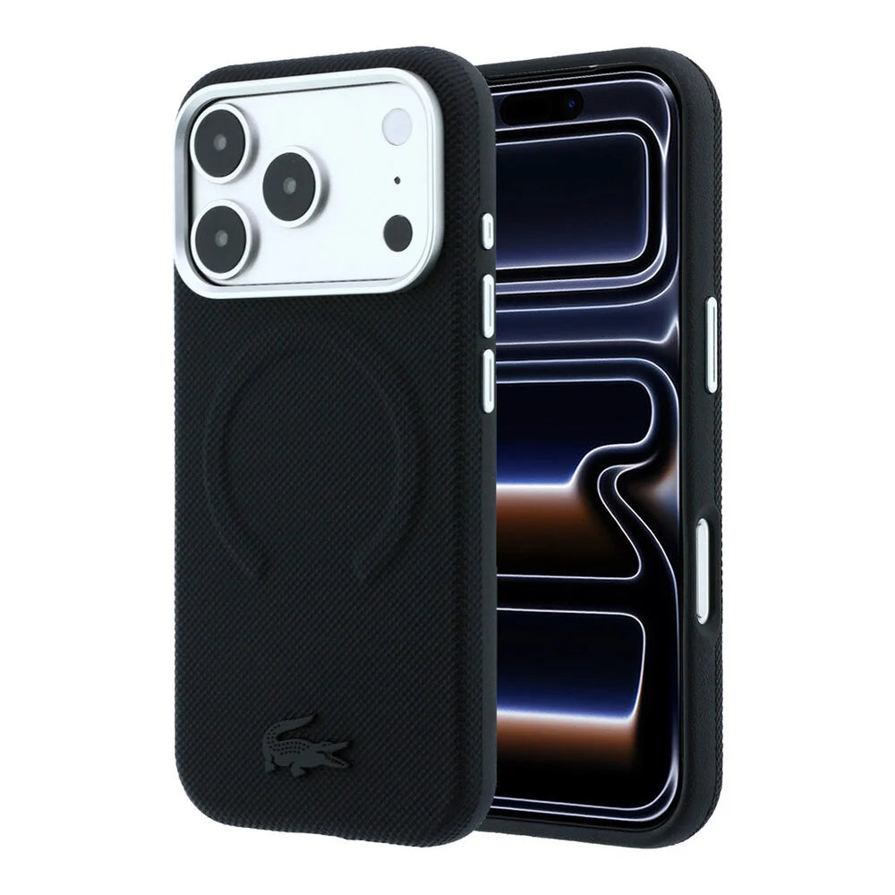 Lacoste iPhone 18 Pro Max Back-Cover hul - HC Magsafe PVC Petit Pique Embossed - Schwarz