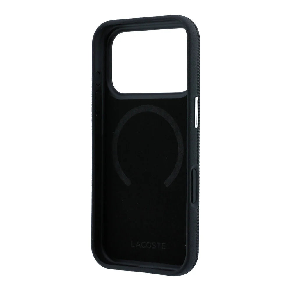 Lacoste iPhone 18 Pro Max Back-Cover hul - HC Magsafe PVC Petit Pique Embossed - Schwarz