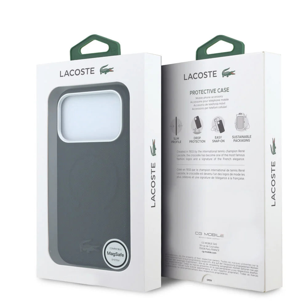 Lacoste iPhone 18 Pro Max Back-Cover hul - HC Magsafe PVC Petit Pique Embossed - Schwarz
