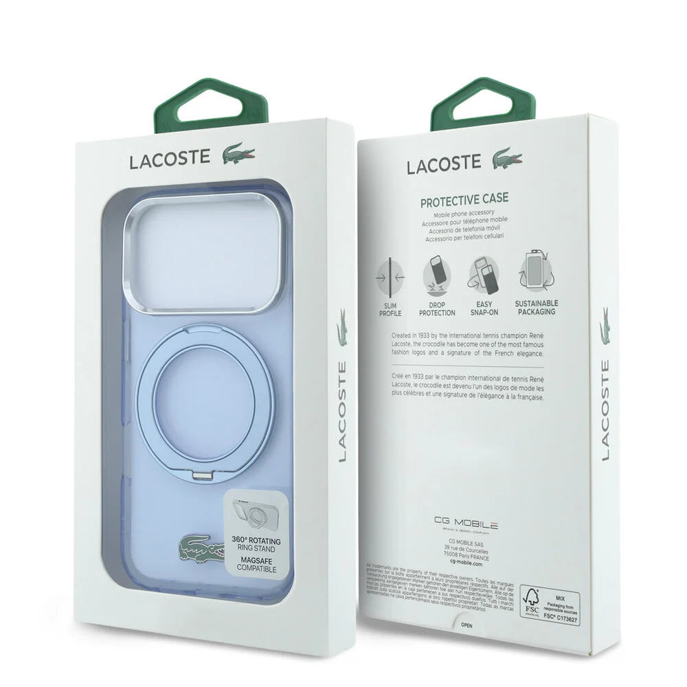 Lacoste iPhone 18 Pro Max Back-Cover hul - HC Magsafe IML Glossy Finish With Ring Stand - Hellblau