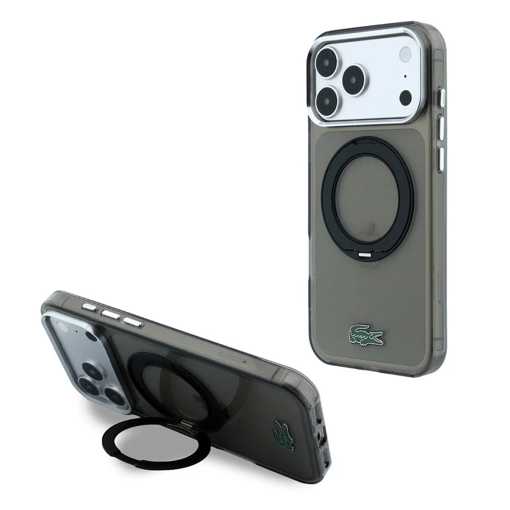 Lacoste iPhone 18 Pro Max Back-Cover hul - HC Magsafe IML Glossy Finish With Ring Stand - Schwarz